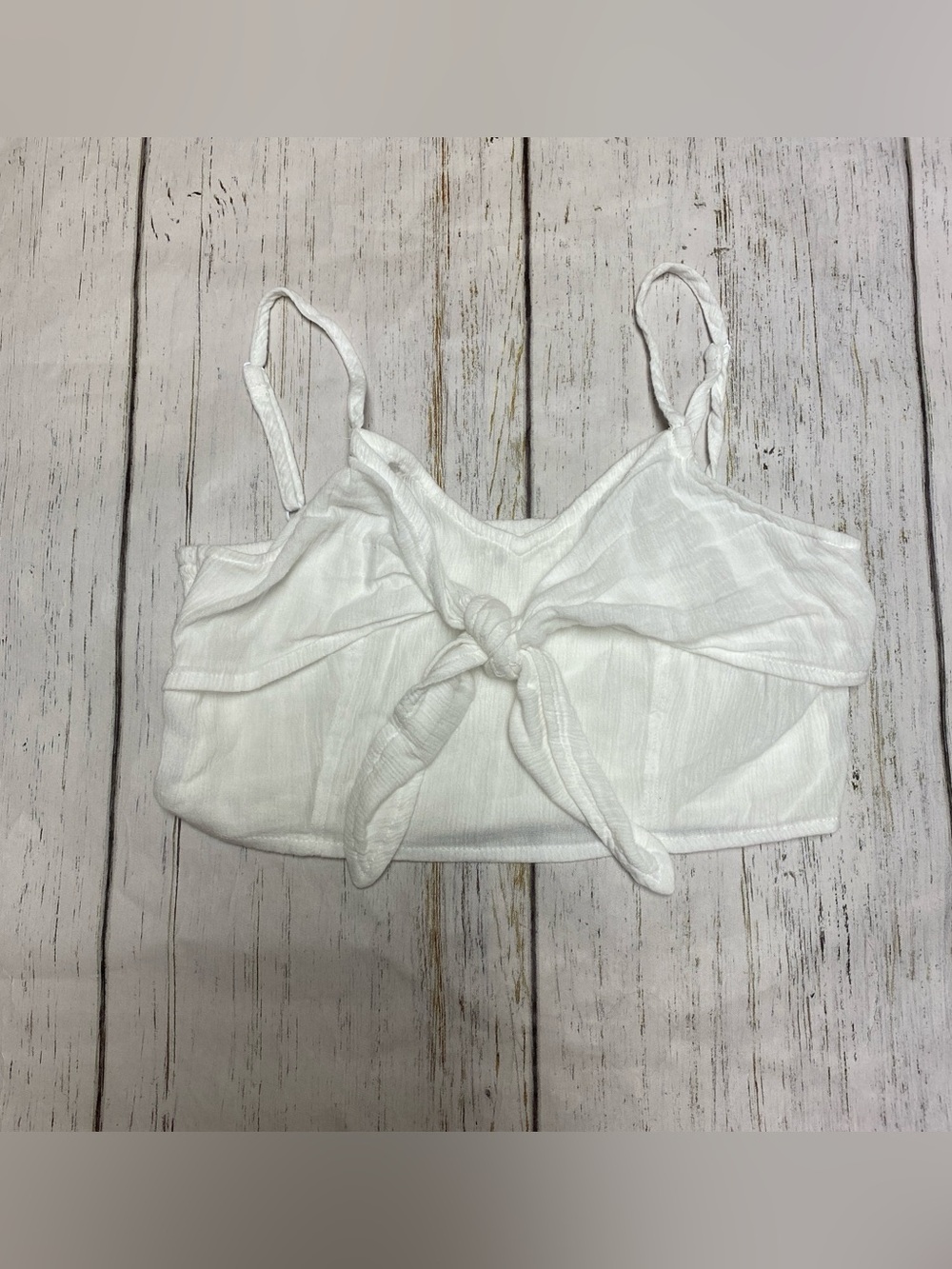 Aerie Tie Front Smocked Cropped Light Tank Top